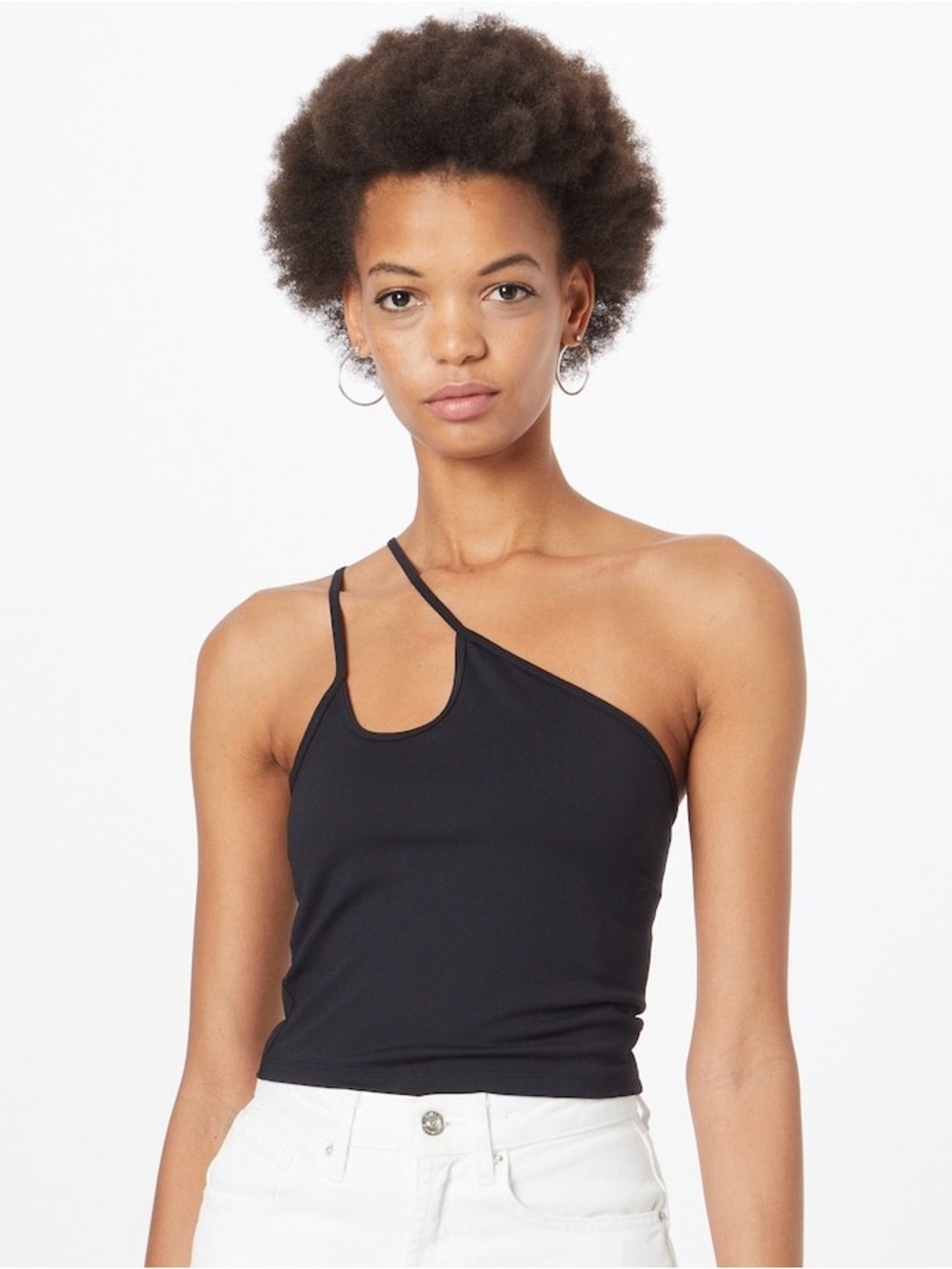 Abercrombie & Fitch Soft AF Collection Strappy One Shoulder Tank, Black, Size M